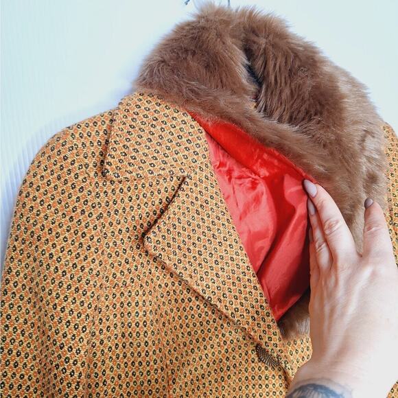 Retro Penny Lane Coat Merona Fur Collar 60s Style Mod Wool Blend Women's Small - Picture 6 of 15